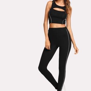 Striped Cut Out Front Tank Top & Leggings Set